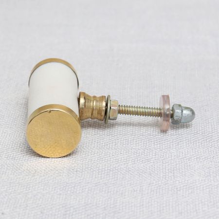White Round Stone Gold Cabinet Knobs